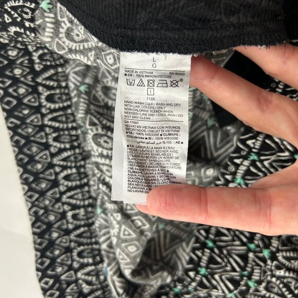 Old Navy Black White Batik Print Challis Wide Leg Pant L - Picture 6 of 8